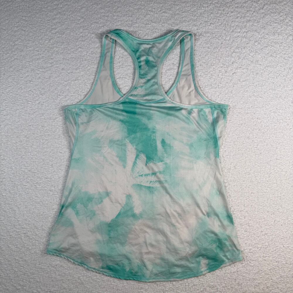 Athleta womens Chi Tank MED Sea Palm Print Aqua Blue White Racerback Shirt Top - Picture 6 of 8
